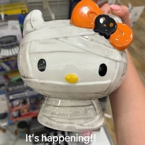 Hello Kitty Halloween Ceramic Candy Bowl Orange and White Decor Accents